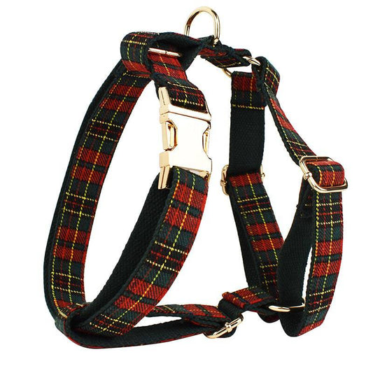 FURDUO plaid Christmas pet collar with green background and matching leash, festive holiday accessory for small dogs or cats
