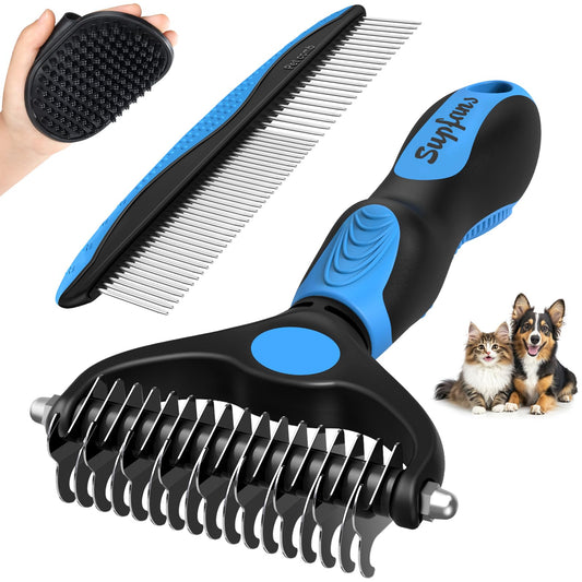 FURDUO PetPamper 3-Piece Pet Grooming Set with brushes and combs for dog and cat grooming, displayed on a white background.