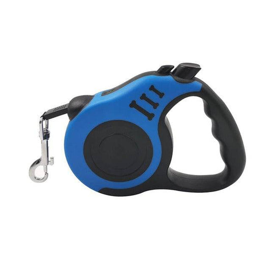 FURDUO automatic retractable dog leash with traction wheel, showcasing the leash extended and the handle for controlled walking.
