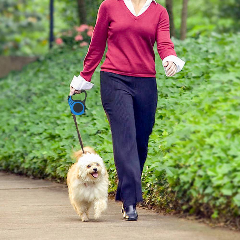 FURDUO automatic retractable dog leash with traction wheel, plastic handle, and adjustable length for walking pets.
