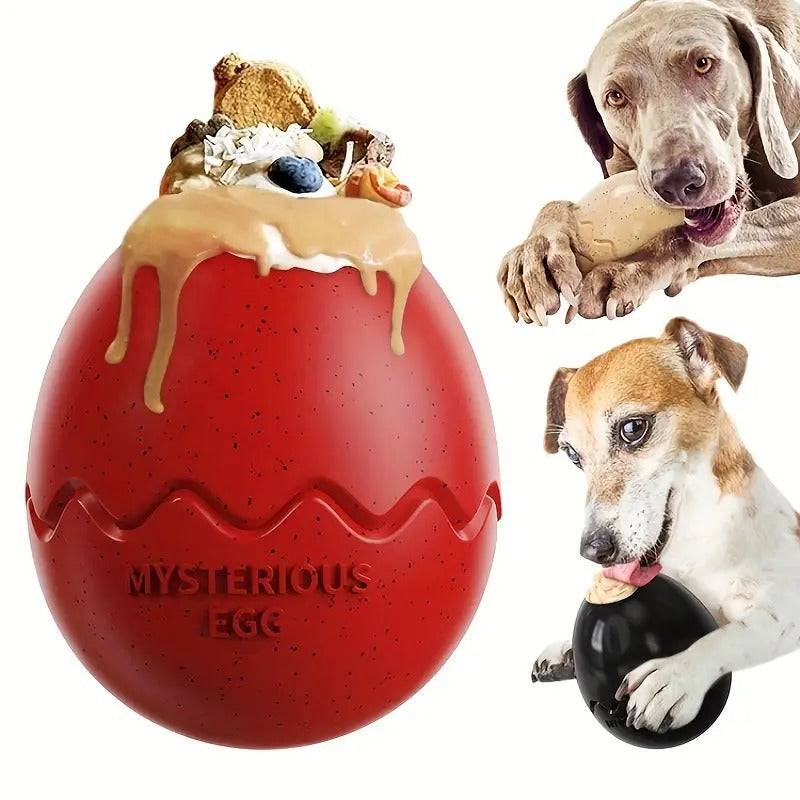 FURDUO ChompNChew Dino Egg dog feeder with colorful rubber exterior and textured surface for interactive pet feeding.