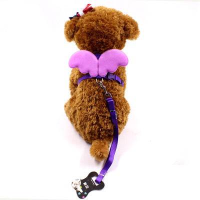 FURDUO Angel Wings dog harness and leash set with white wing design, adjustable straps, and secure buckle for pets.