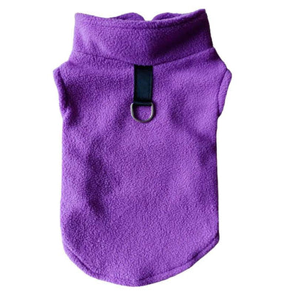 FURDUO fleece dog jacket with leash attachment, soft and warm pet apparel for small dogs, cozy winter coat.