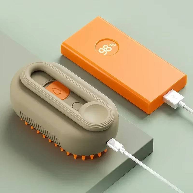 FURDUO Steamy Pet Pamperer 3-in-1 grooming brush with ergonomic handle and flexible bristles for gentle pet hair grooming.