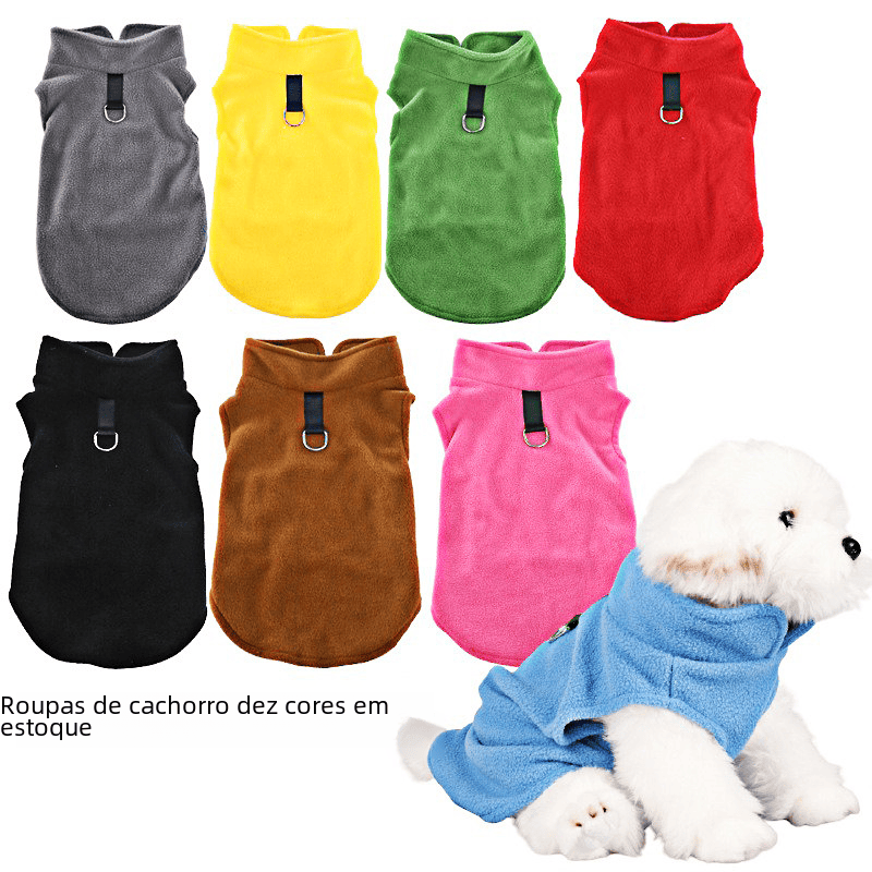 FURDUO fleece dog jacket with leash attachment, soft and warm pet apparel for small and medium dogs, showing the cozy, insulated design.