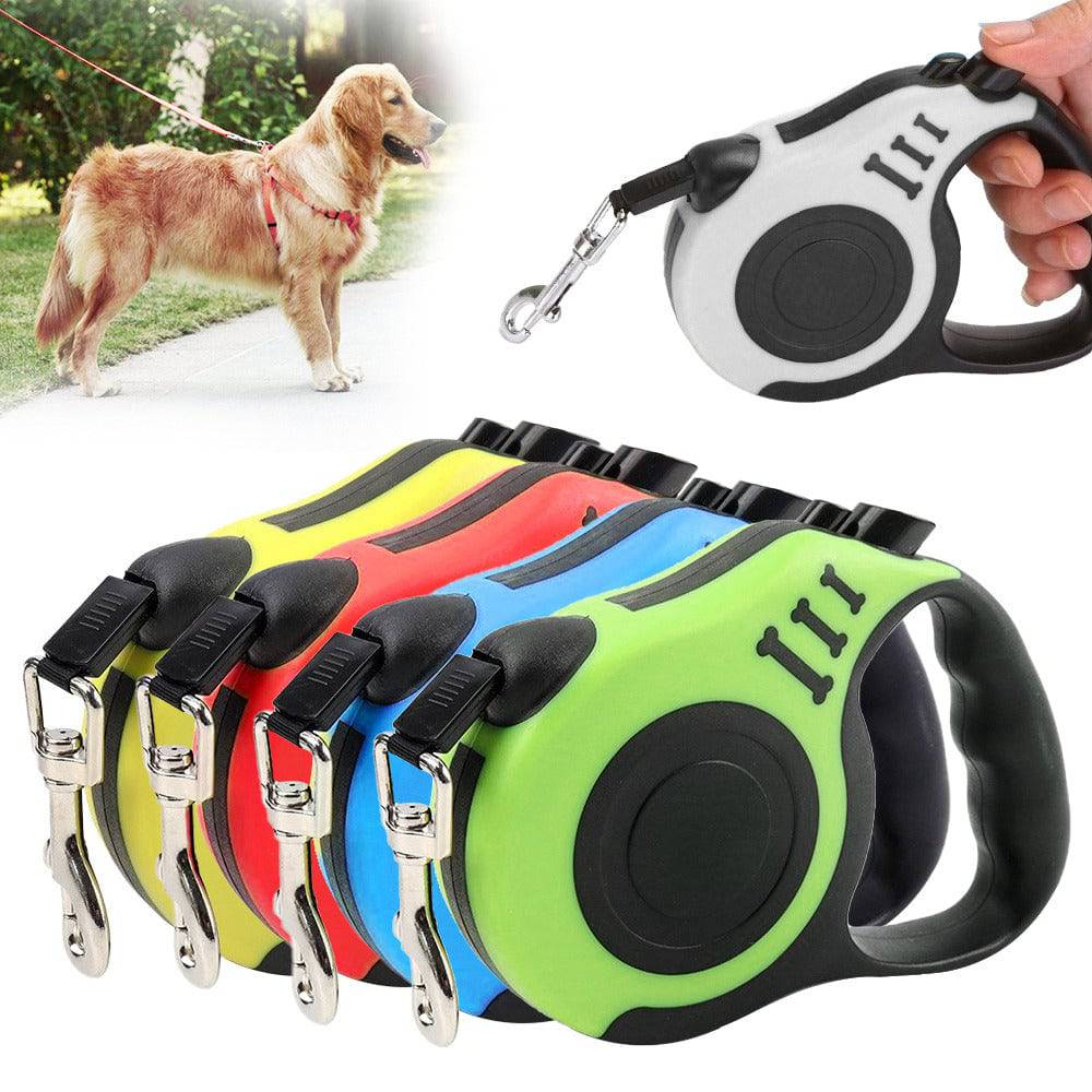FURDUO automatic retractable dog leash with traction wheel, showcasing the leash extended with a comfortable grip handle.