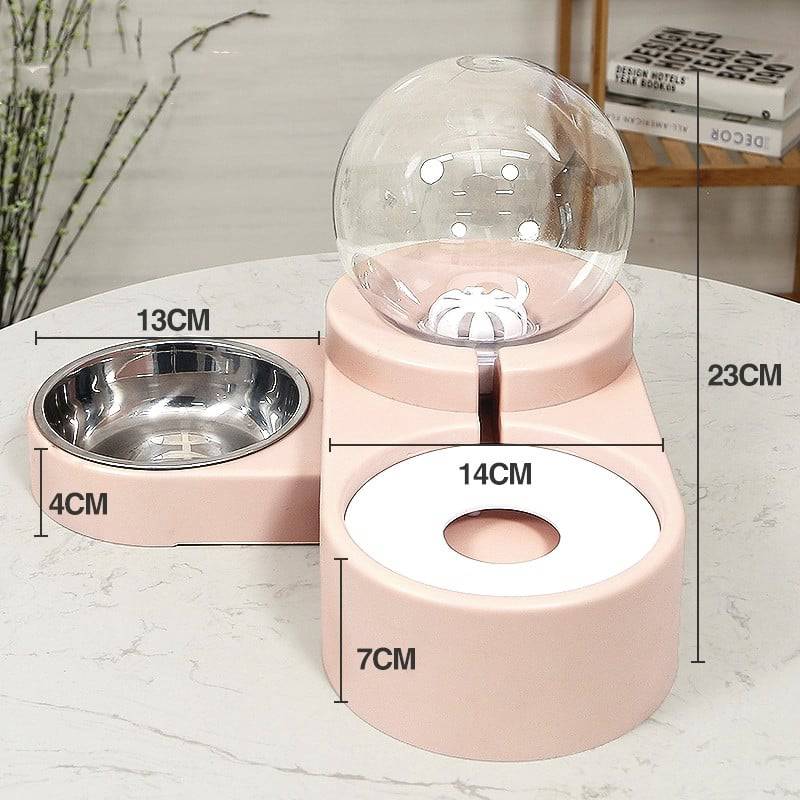 FURDUO HydroNibble pet water and feeding station with stainless steel bowls and a sturdy plastic stand for dogs and cats.