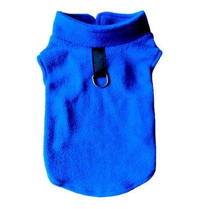 FURDUO fleece dog jacket with attached leash, soft and warm pet apparel for small dogs, showing the cozy, insulated design and leash attachment