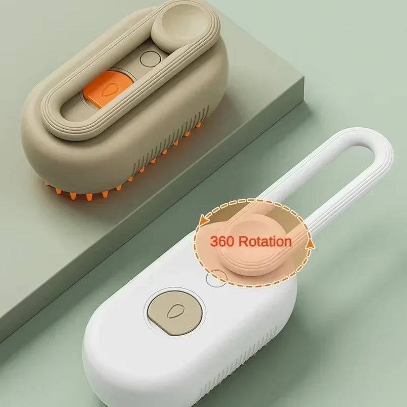 FURDUO Steamy Pet Pamperer 3-in-1 Grooming Brush for dogs and cats, showing the multi-functional grooming tool and its features.
