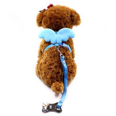 FURDUO angel wings dog harness and leash set with white wing design, adjustable straps, and secure clip for pets.