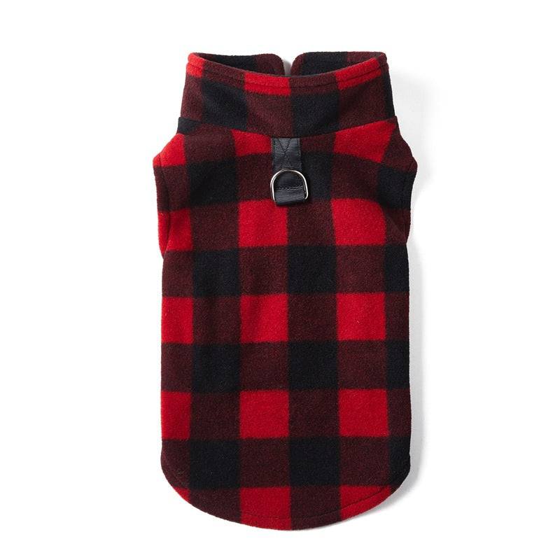 FURDUO fleece dog jacket with attached leash, soft and warm pet apparel for small dogs, shown on a cozy outdoor background.