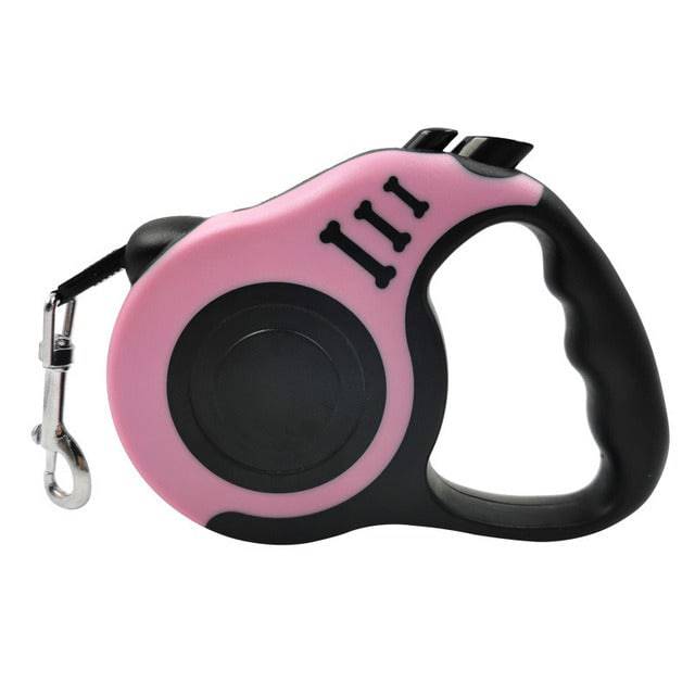FURDUO automatic retractable dog leash with traction wheel, showcasing the leash extended with a sturdy handle and durable design