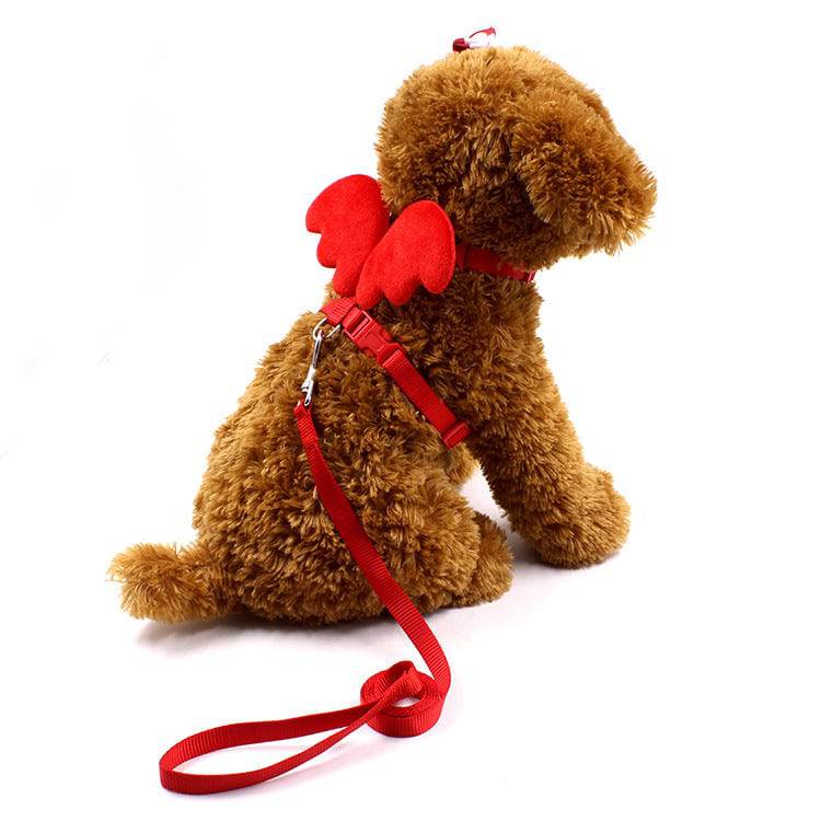 FURDUO Angel Wings dog harness and leash set with white angel wing accents, adjustable straps, and secure clip closures for pets.