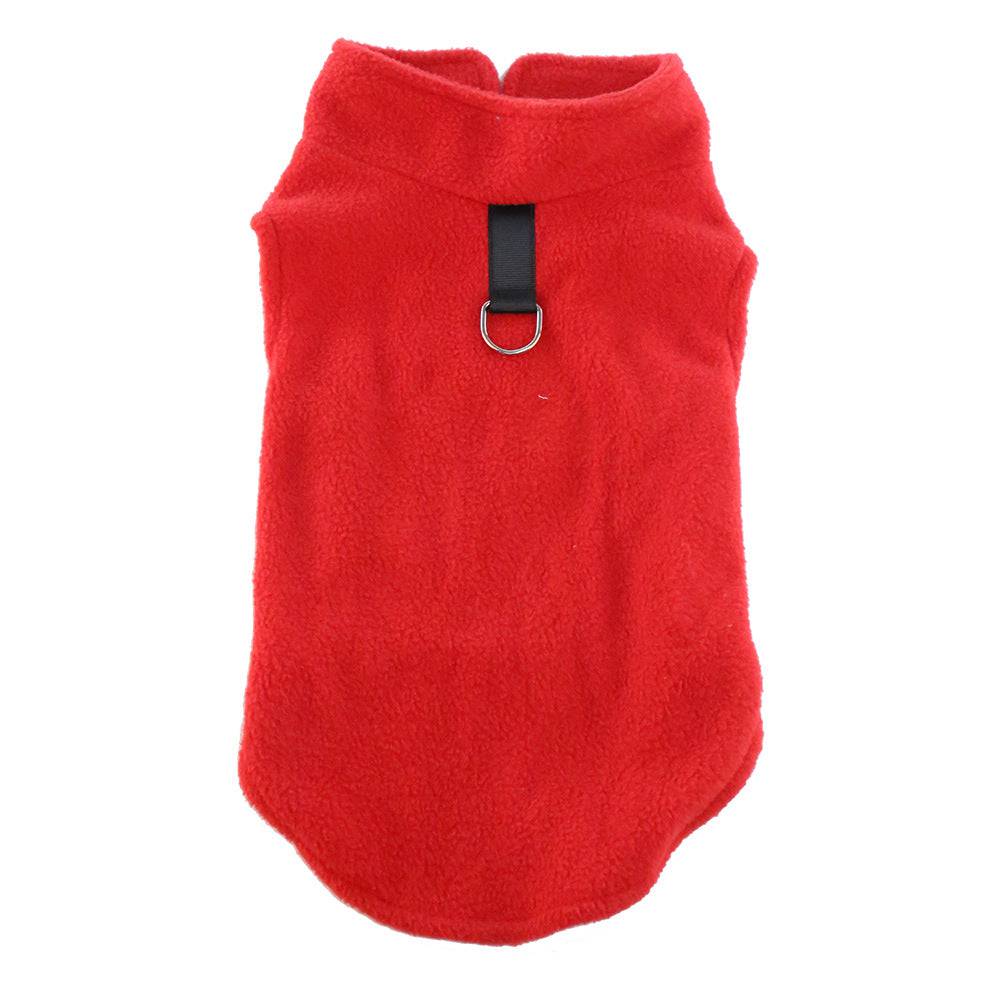 FURDUO fleece dog jacket with leash attachment, soft and warm pet apparel for small dogs, shown on a light-colored background.