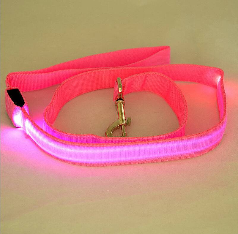 FURDUO LED glowing dog leash with illuminated strip for safe nighttime walks, adjustable nylon design for dogs.