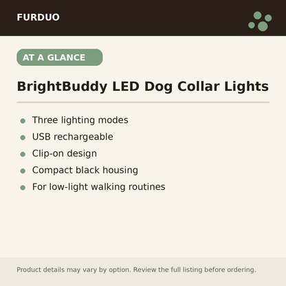 BrightBuddy LED Dog Collar Lights at a glance product details