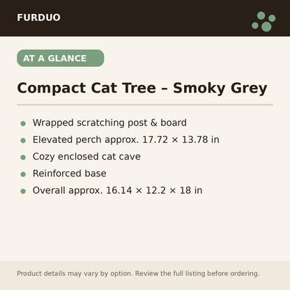 Compact Cat Tree with Scratching Post & Perch – Smoky Grey at a glance product details