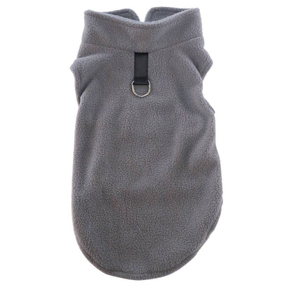 FURDUO fleece dog jacket with leash attachment, soft and warm pet apparel for small dogs, perfect for cold weather.