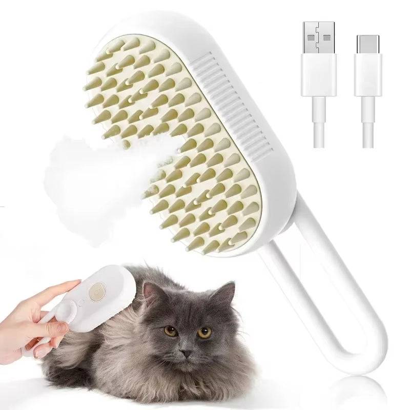 FURDUO Steamy Pet Pamperer 3-in-1 grooming brush for pets, with ergonomic handle and flexible bristles for gentle grooming.