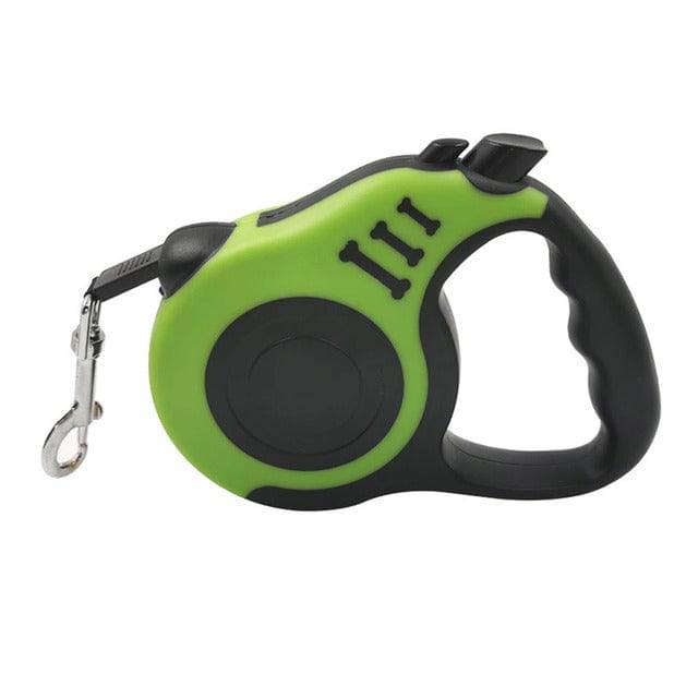 FURDUO automatic retractable dog leash with traction wheel, showing the leash extended and handle in a close-up view.