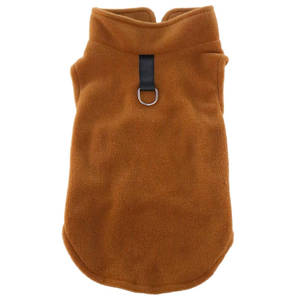 FURDUO fleece dog jacket with leash attachment, soft and warm pet apparel for outdoor walks and cold weather comfort.