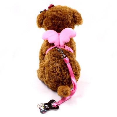 FURDUO Angel Wings dog harness and leash set with white angel wing design, adjustable straps, and secure clip for pets.