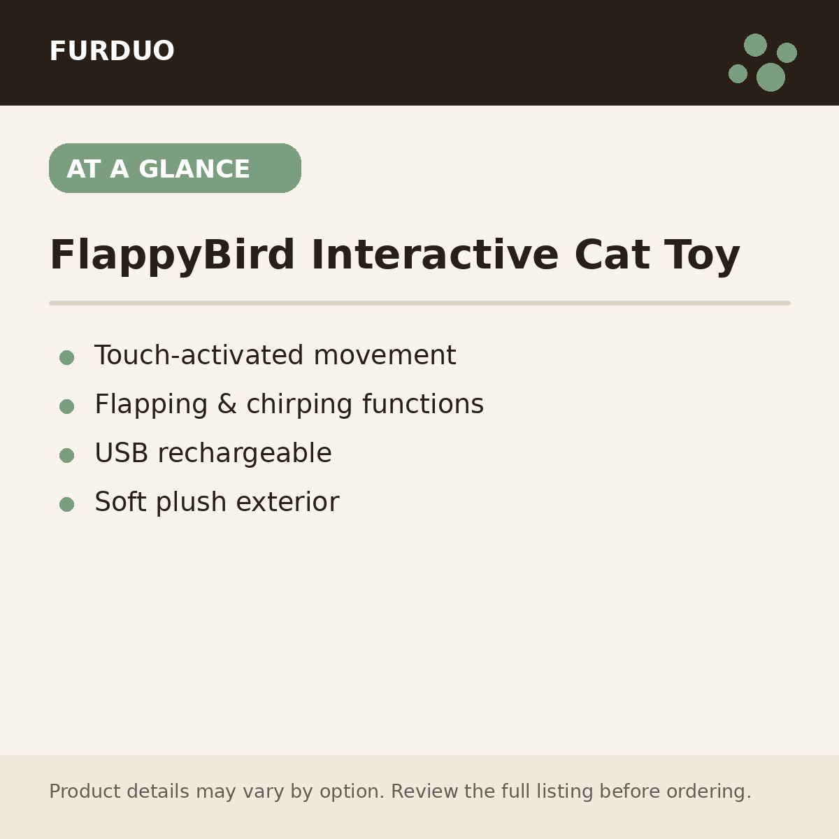 FlappyBird Interactive Cat Toy at a glance product details
