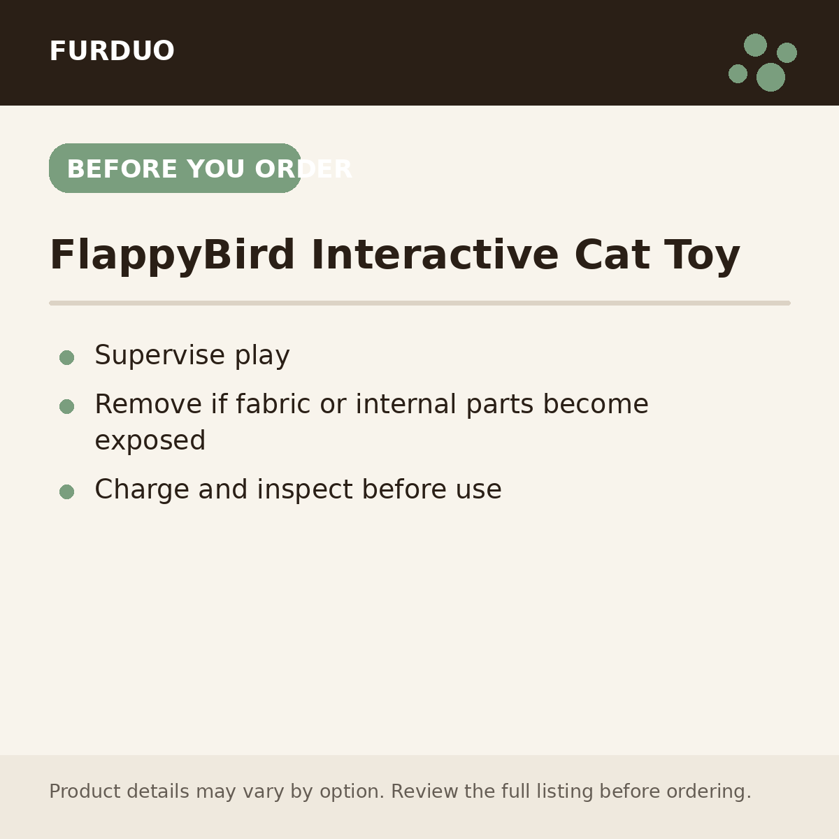 FlappyBird Interactive Cat Toy before you order information