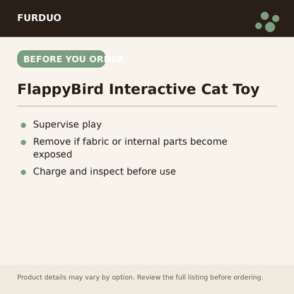 FlappyBird Interactive Cat Toy before you order information