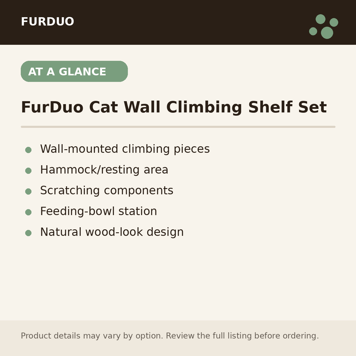 FurDuo Cat Wall Climbing Shelf Set at a glance product details