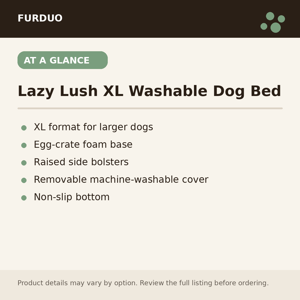 Lazy Lush XL Washable Dog Bed at a glance product details