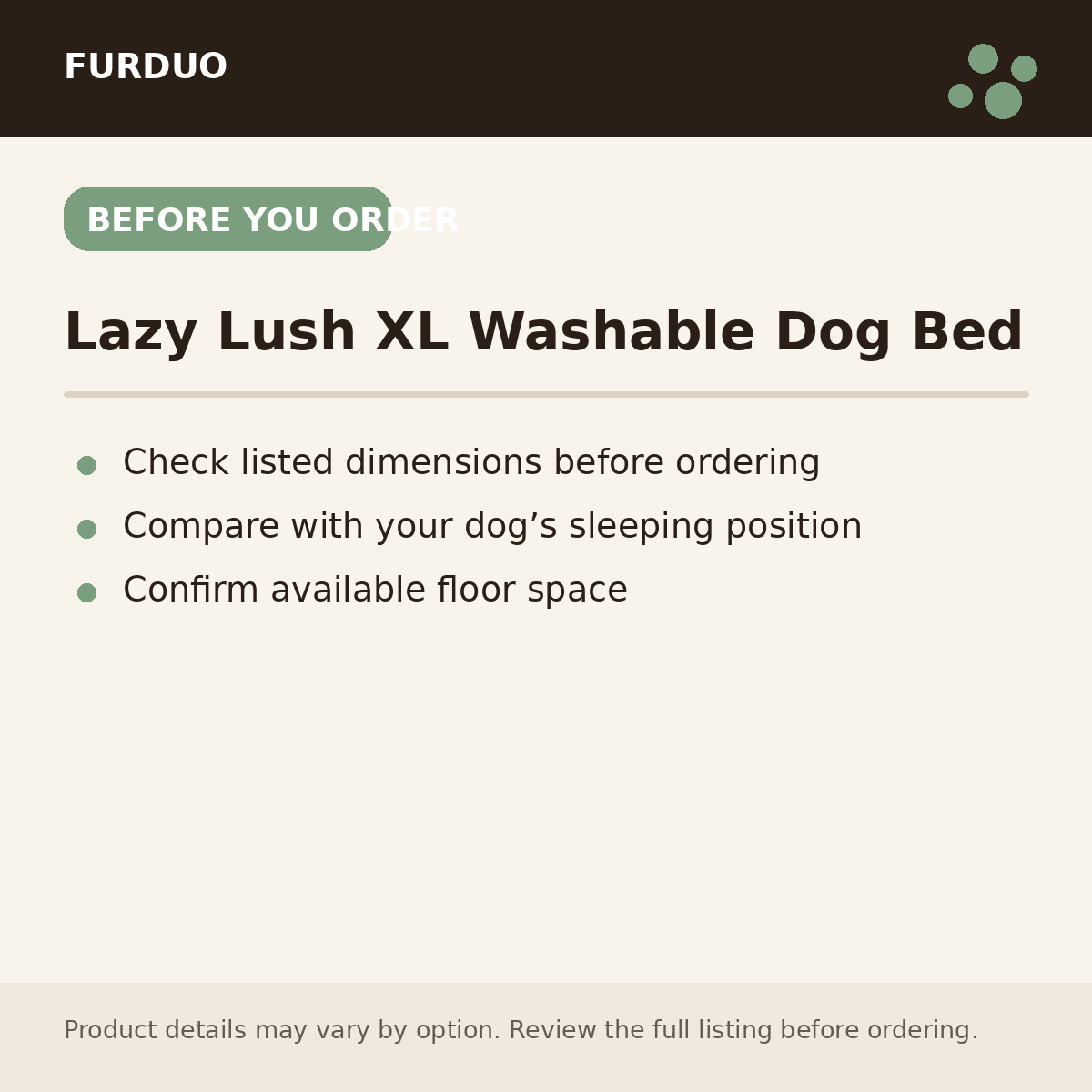 Lazy Lush XL Washable Dog Bed before you order information